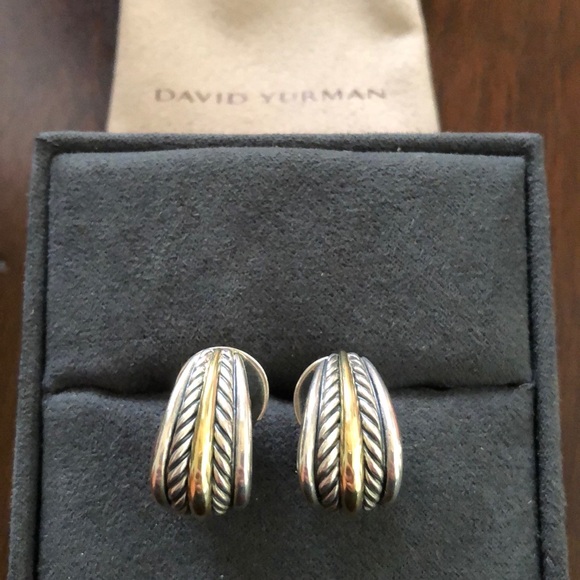 David Yurman Thoroughbred SS & 18k Gold Earrings - Picture 4 of 12